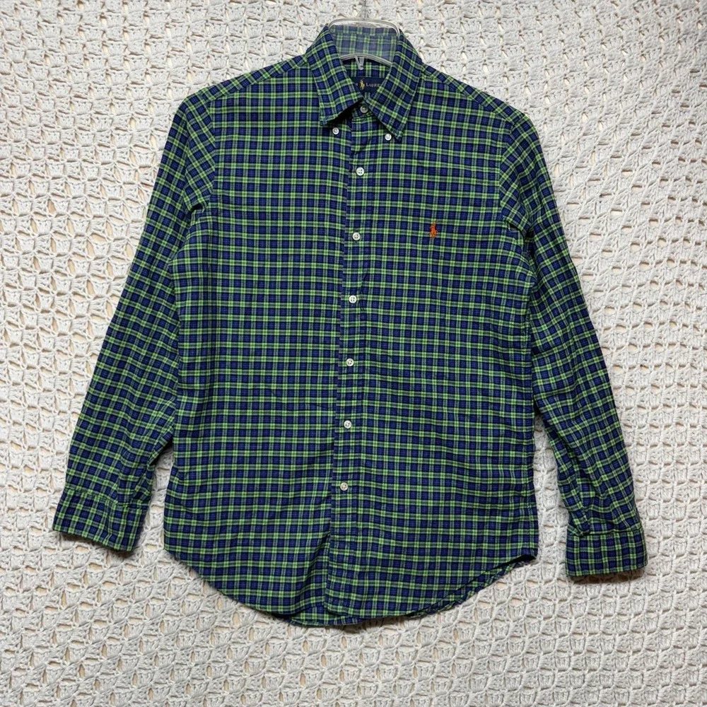 Ralph Lauren Shirt Mens S‎ Green Blue Orange Pony Check Button Down 100%Cotton